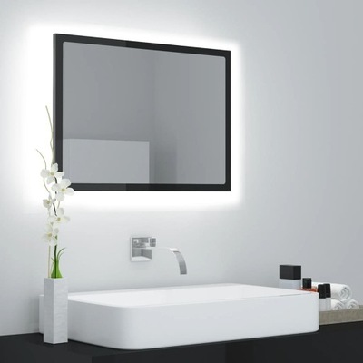 Lustro łazienkowe z LED, szare na wysoki połysk, 60x8,5x37 cm