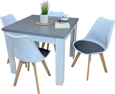 Stół kwadratowy rozkładany 4 krzesła skandynawskie
