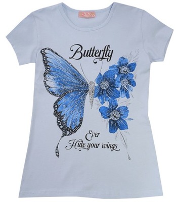 BLUZKA T-SHIRT BAWEŁNA brokat motyl 128 H303Ł