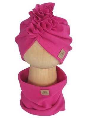 Zestaw Czapka Turban Komin Prążek Fuksja 48cm-51cm