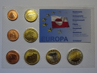 Grenlandia set 8 monet 1cent-2euro 2004 rok próby -454