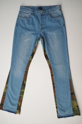BoohooMAN niebieskie jeansy z wstawkami moro W32