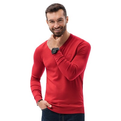 Sweter męski basic casual E191 czerwony XL
