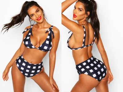 Boohoo Komplet bikini w kratkę wysoki stan 40