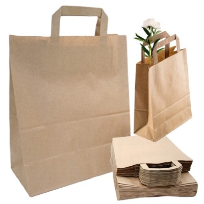 TORBA TOREBKA PAPIEROWA SZARA KLOCKOWA KRAFT EKO Z UCHEM 26x14x32cm 100szt.