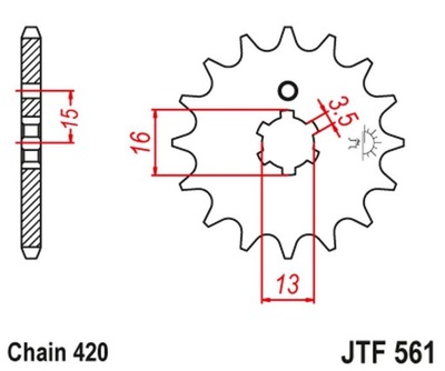 JT PINION GEAR FRONT 415 16 YAMAHA RD 80 MX '81-82' (41516JT) (LANC. 420)  