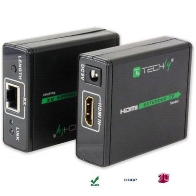 Extender HDMI Techly EXT-E70 po skrętce Cat. 6/6a/7, do 60m, Full HD 3D, cz