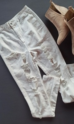Missguided spodnie jeans rurki białe dziury 8 36