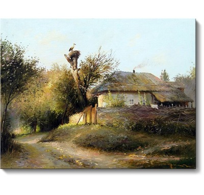 Yefim Volkov, Wiejska chata z bocianami, 100x77