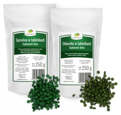 SPIRULINA i CHLORELLA 2000 tabletek 500g zestaw