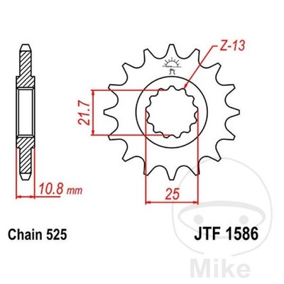 ЗУБЧАТКА ПЕРЕДНЯЯ JT F1586-16, 16Z, РАЗМЕР 525