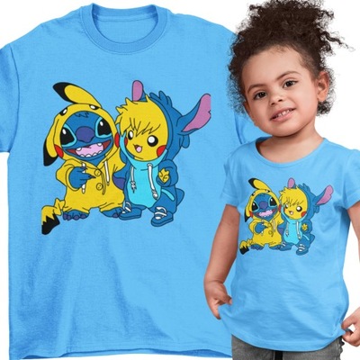 T-SHIRT KOSZULKA DZIECIĘCA NIEBIESKA POKEMON PIKACHU LILO I STITCH 116 122