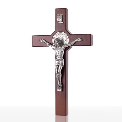Krzyż św. Benedykta drewniany wiszący brązowy