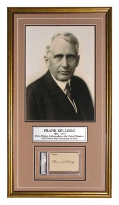 Frank Billings Kellogg Autograf rarytas w oprawie Certyfikat 1899 r