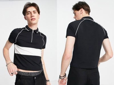 DESIGN Czarny krótka koszulka polo slim M