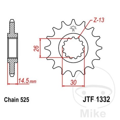 ENGRANAJE PARTE DELANTERA JT F1332-15, 15Z, TAMAÑO 525  