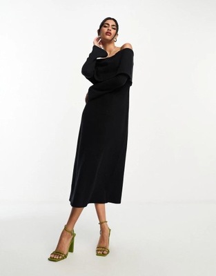 Asos Design zzw czarna sukienka odkryte midi ramiona M NG7