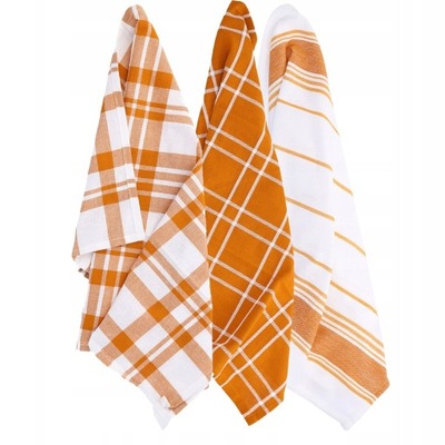 ŚCIERKA KUCHENNA bawełniane 3 sztuki ręczniki pomarańczowo-biała kratka