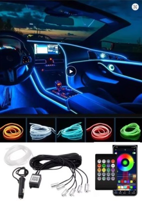 6x световод  el wire led rgb амбие́нтное pilot app bt 8m освещение кабины фото №1