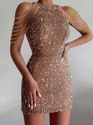 Sequin Sexy Fringed Dress Crystal Halter Neck High