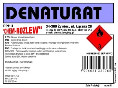 DENATURAT ALKOHOL ETYLOWY 92% ROZPUSZCZALNIK 0,5