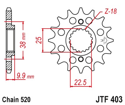 ЗУБЧАТКА ПЕРЕДНЯЯ JTF403-15 15Z РАЗМЕР 520