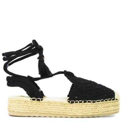 CZARNE BEŻOWE ODKRYTE ESPADRYLE PLATFORMY 4 CM 40