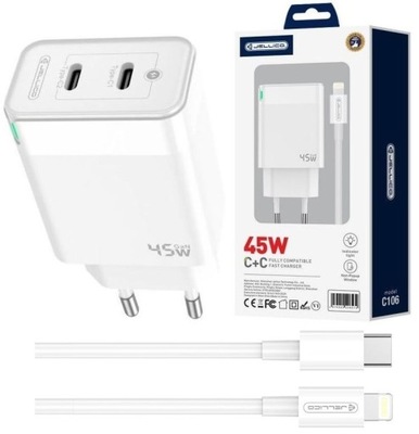 Szybka 45W Ładowarka 2 x USB - C QC z Kablem Lightning do Iphona