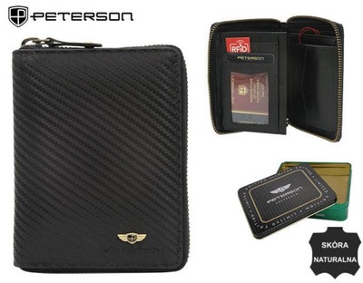 Peterson portfel skóra naturalna czarny portfel na suwak 340- czarny