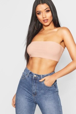 M8E209 Boohoo BOOHOO DAMSKI BEŻOWY CROP TOP BANDEAU OPASKA 34 XS