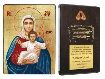 Ikona obrazek Matka Boża z grawerem Chrzest Ślub