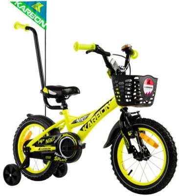 Rower Karbon NIKI 14 cali Limonka Dla Chłopca Dziecięcy z prowadnikiem