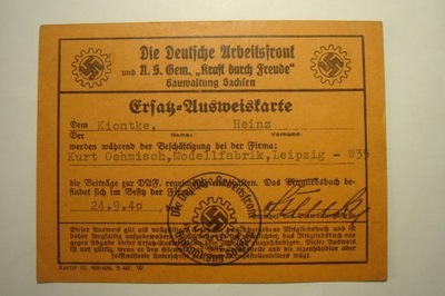 Ausweis DAF - Deutsche Arbeitsfront -1940 r.