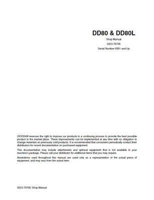 DAEWOO DOOSAN DD80 / DD80L ADT SERVICE MANUAL / SHOP MANUAL  