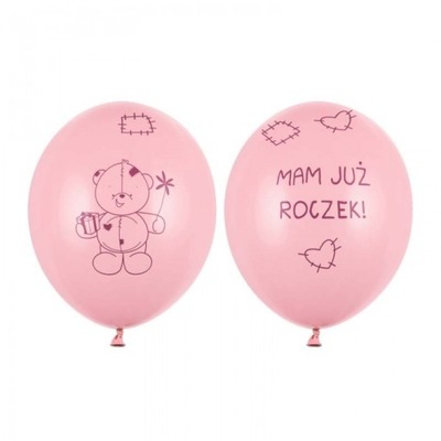 Balony Mam już Roczek Pastelowy Róż, 30cm, 6 szt.