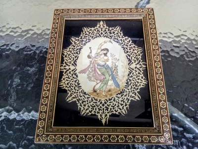 PERSKI obraz PORTRET 'DAMA Z DZBANEM' malowany na kości - PODPIS