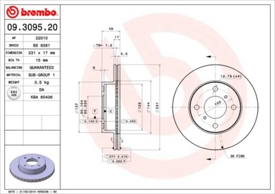 DISCOS DE FRENADO PARTE DELANTERA BREMBO 09.3095.20 09309520  