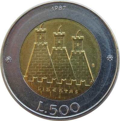 SAN MARINO 500 lirów 1987 bimetal