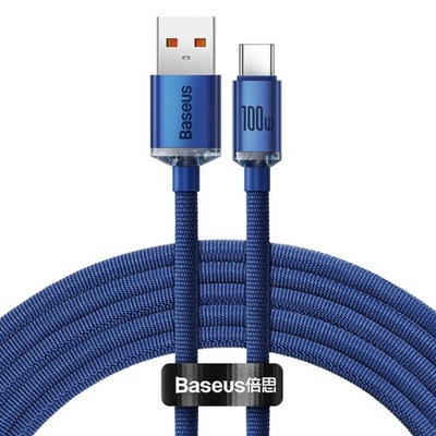 Kabel Przewód USB do USB-C Baseus Do 100W PD 2M Oplot Niebieski