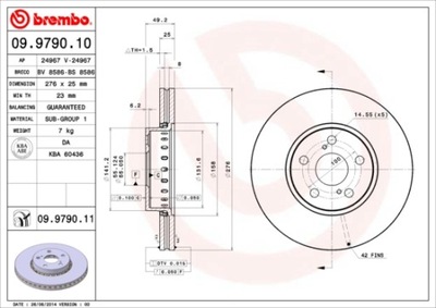 ДИСКИ ТОРМОЗНЫЕ ТОРМОЗНЫЕ ПЕРЕД BREMBO 09.9790.11 09979011