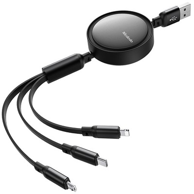 MCDODO KABEL USB 3W1 ZWIJANY USB-C LIGHTNING MICRO USB TYP C PŁASKI 1M
