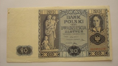 Banknot 20 złotych 1936 seria BB stan 3+