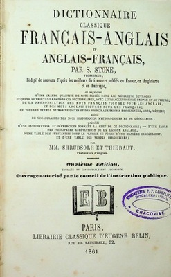 Dictionnaire Classique Francais - Anglais et