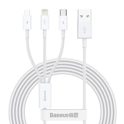 BASEUS MOCNY KABEL 3w1 USB PRZEWÓD do IPHONE MICRO TYP-C USB-C 3.5A 150cm