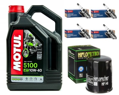 ACEITE MOTUL + FILTRO HF148 + BUJÍAS DENSO U24ESR-N, YAMAHA FJR1300, 01-12R.  