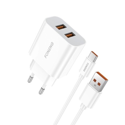 Szybka Ładowarka Sieciowa Do Telefonu Foneng 2 x USB z kablem USB na Typ C