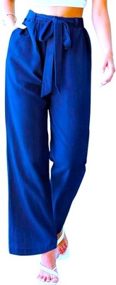 Niebieskie proste spodnie pasek lato 3XL XXXL 46