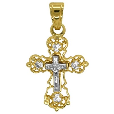 Złoty Krzyżyk prawosławny z cyrkoniami złoto 585