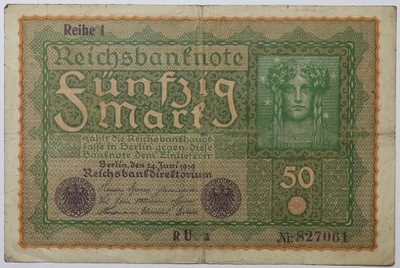 Banknot 50 marek 1919 rok - Seria R U a