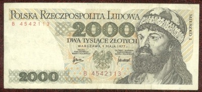 2000 zł. 1977 r. ser. B st. 3 b. rzadka seria !!!